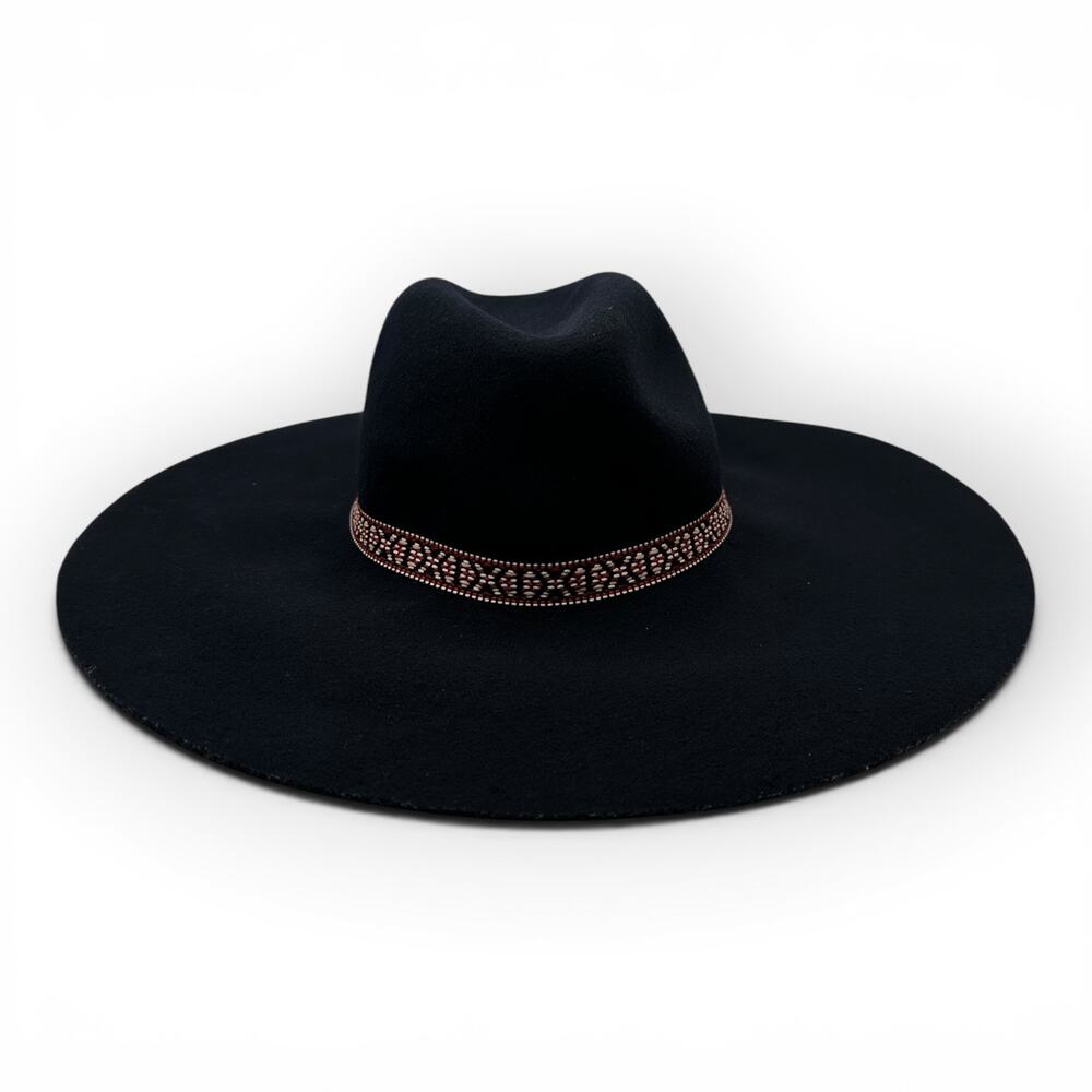 American Eagle Black Wool Wide Brim Floppy Summer Hat One Size
